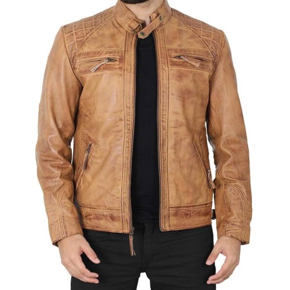 Camel Leather Jacket front design