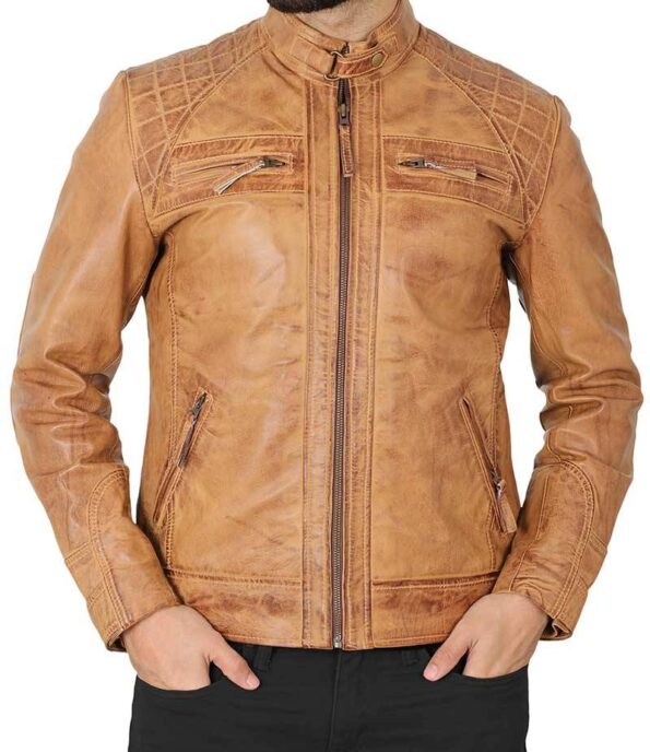 Camel Leather Jacket zipper