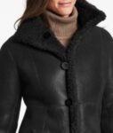 Maura Black Leather Long Shearling Coat Women