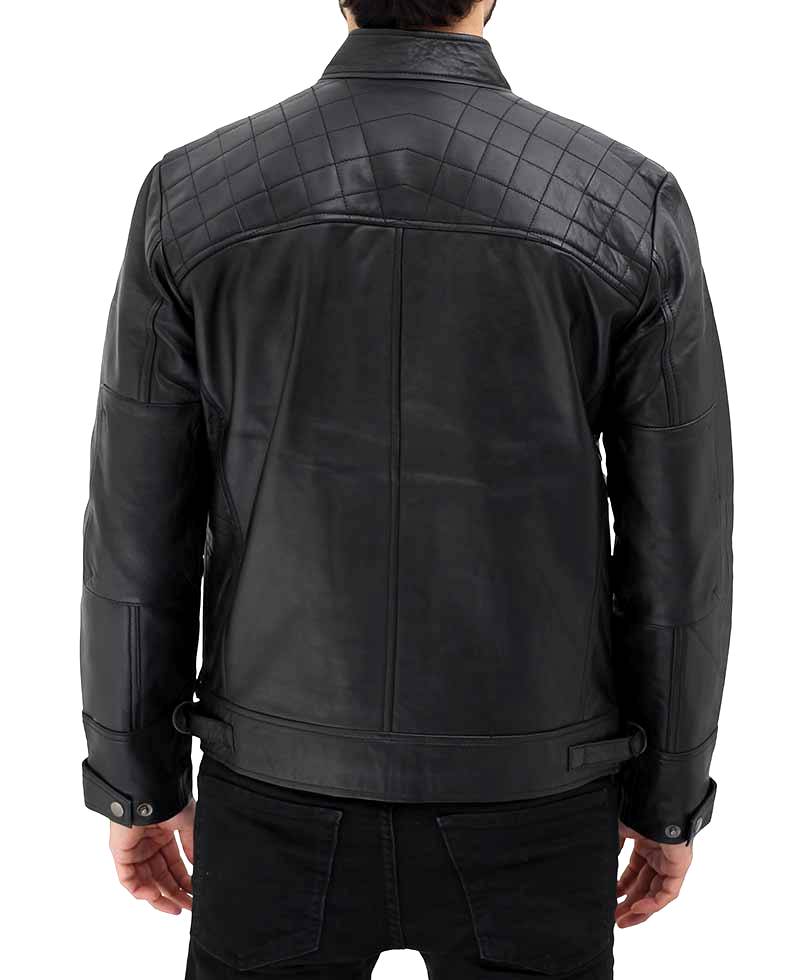 Mens Quilted Leather Black Cafe Racer Jacket6