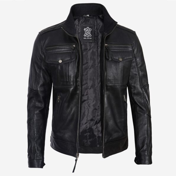 Leather Biker Jacket frpnt pocket