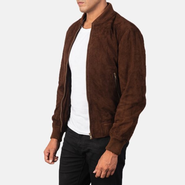 columbus-high-color brown Suede Bomber Jacket