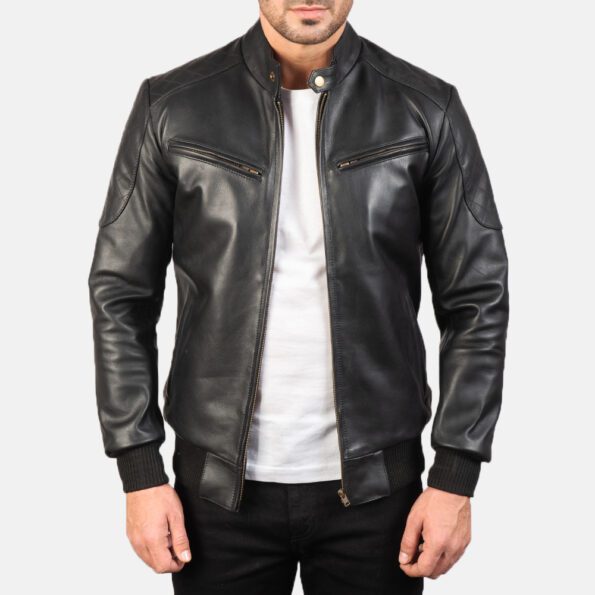 columbus Black Leather Bomber Jacket