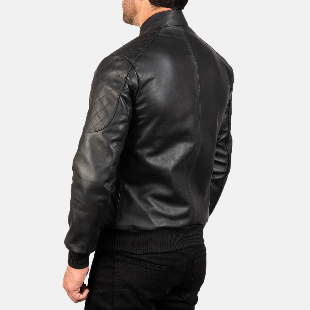 Sven Black Leather Bomber Jacket4