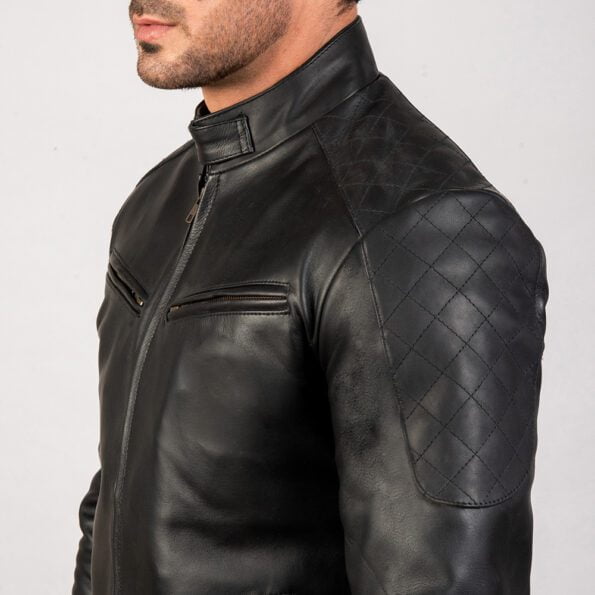 Black Leather Bomber Jacket shoulder side