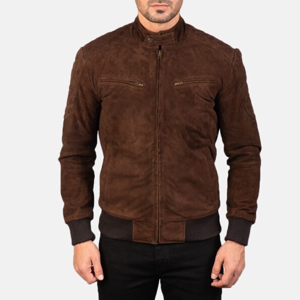 Suede Bomber Jacket front button