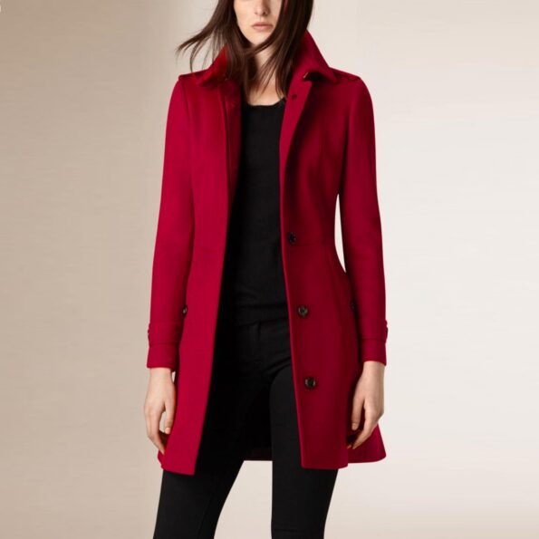 Red Wool Coat Women front button