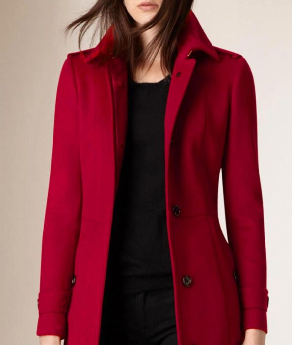 Red Wool Coat Women front button