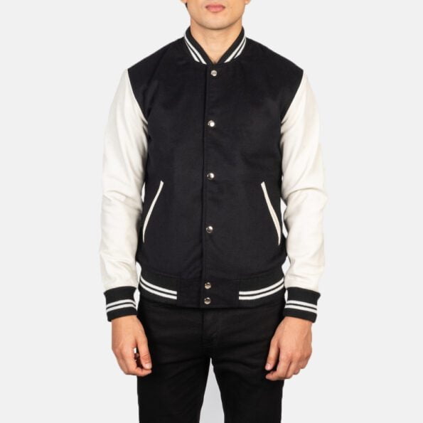 Black & White Hybrid Varsity front button