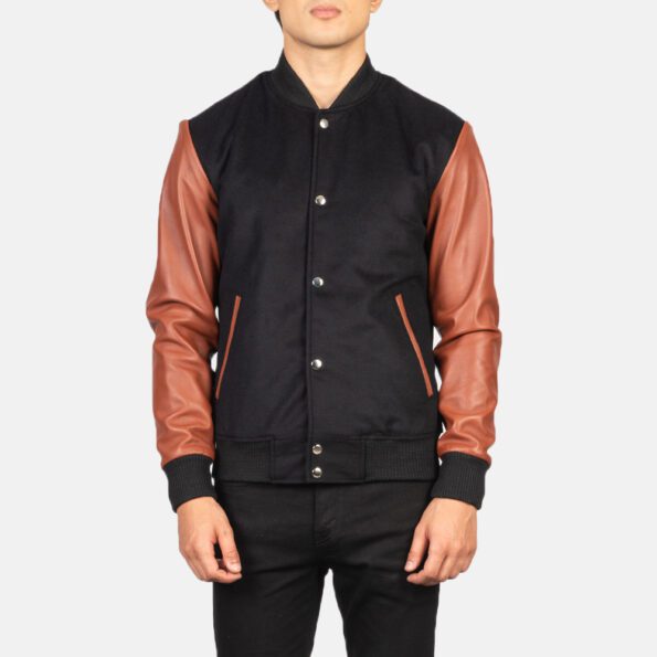 Brown Hybrid Varsity Jacket img01