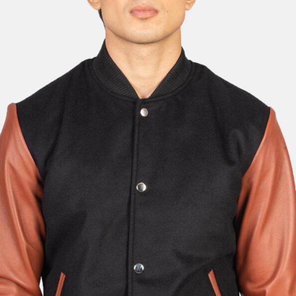 Brown Hybrid Varsity Jacket front button