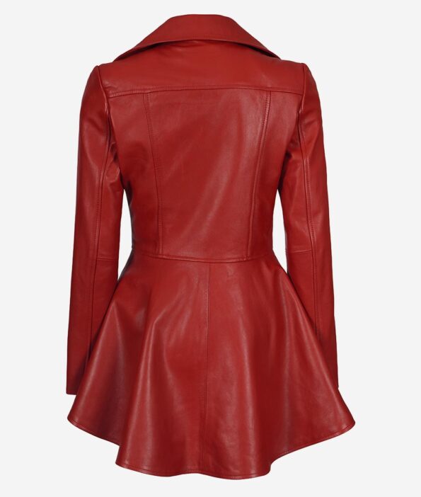 Red Leather Peplum Jacket back side