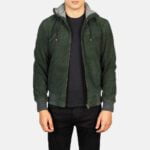 Nintenzo Green Hooded Suede Bomber Jacket