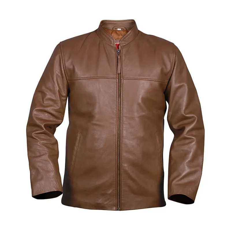 1 Light-Brown-Mens-Casual-Biker-Leather-Jacket