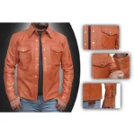 17 leatherify jacket -Mens-Retro-Slimfit-Casual-Tan-Leather-Shirt-Jacket