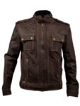 Mens-Slim-Fit-Stone-Washed-Brown-Leather-Biker-Jacket-Front